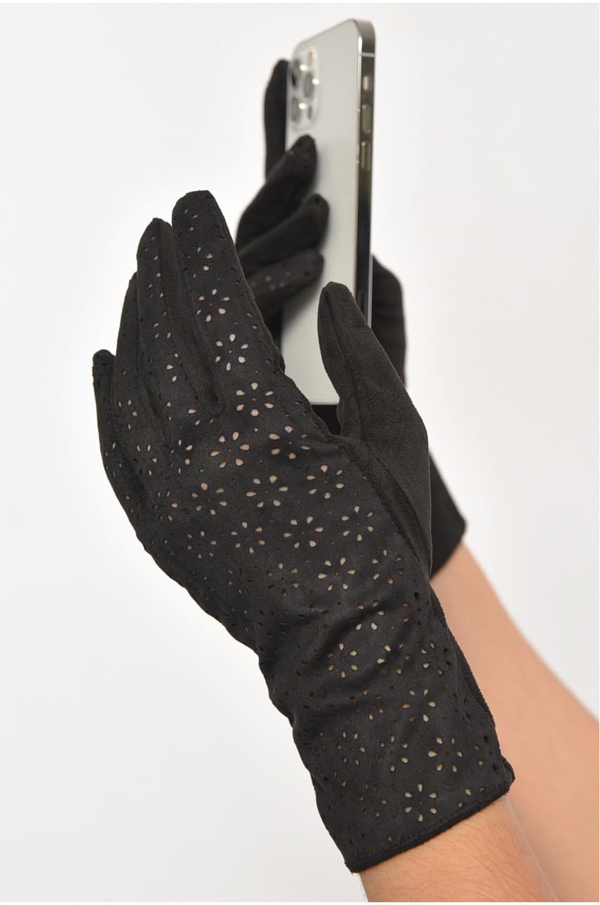 Перчатки женские текстильные  сенсорные черного цвета 187515