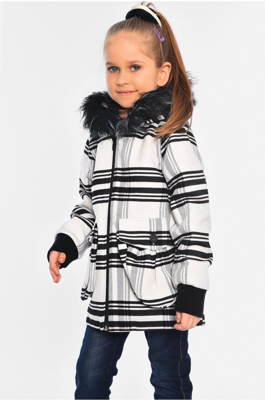 Пальто демісезонне для дівчинки текстильне на штучному хутрі чорно-білого кольору 187516 Пальто демісезонне для дівчинки текстильне на штучному хутрі чорно-білого кольору 187516