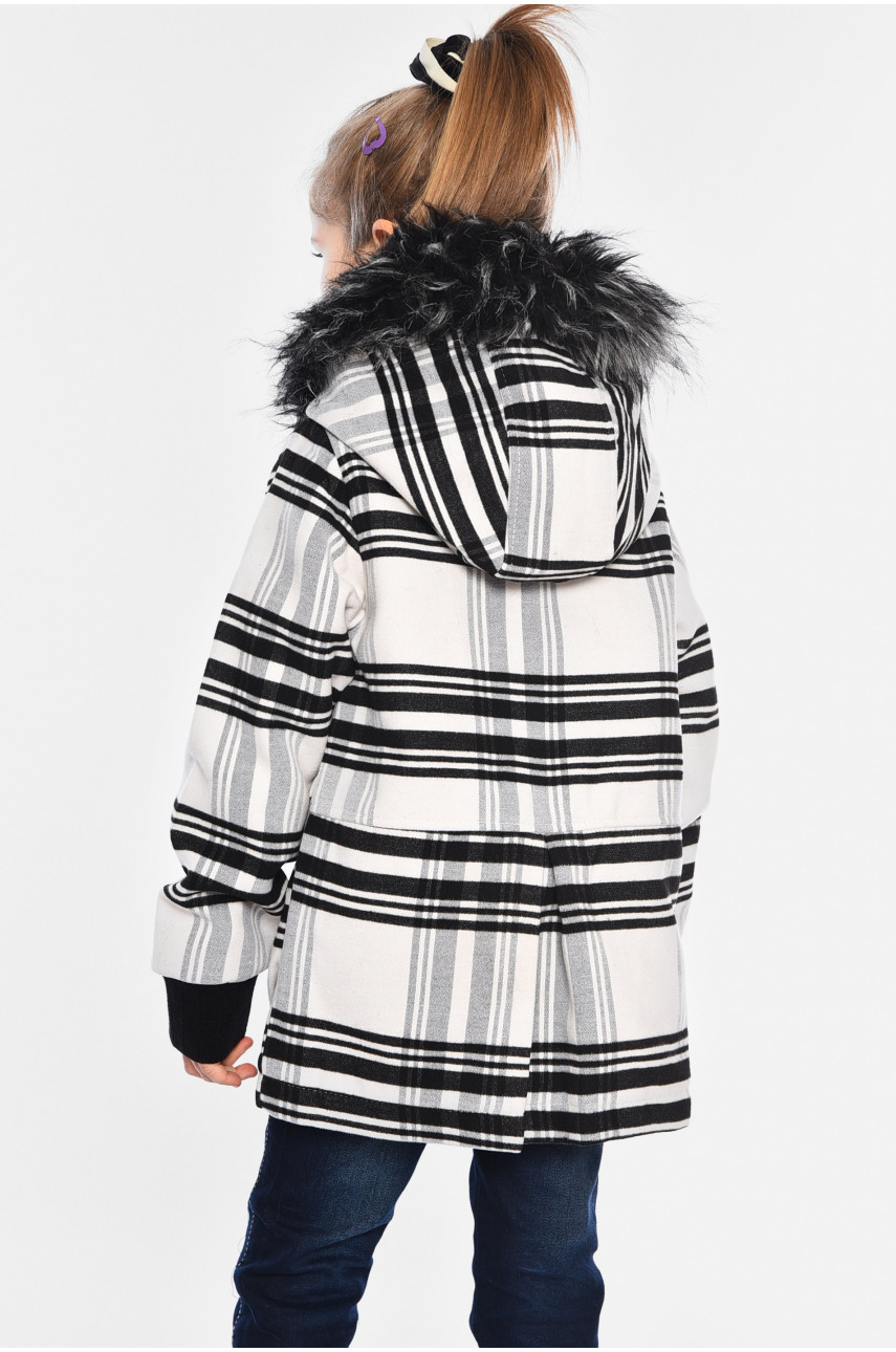 Пальто демісезонне для дівчинки текстильне на штучному хутрі чорно-білого кольору 187516 Пальто демісезонне для дівчинки текстильне на штучному хутрі чорно-білого кольору 187516