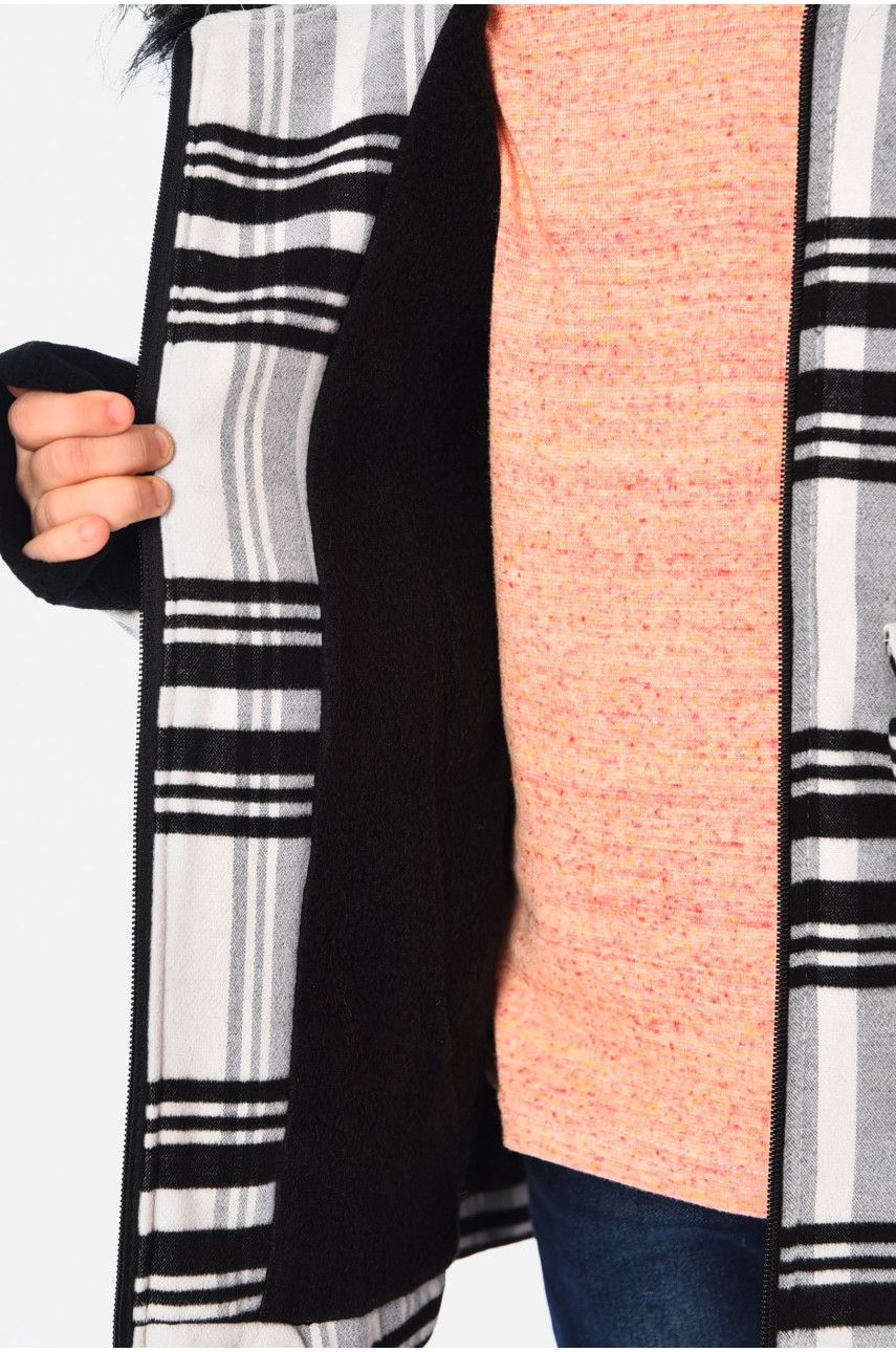 Пальто демісезонне для дівчинки текстильне на штучному хутрі чорно-білого кольору 187516 Пальто демісезонне для дівчинки текстильне на штучному хутрі чорно-білого кольору 187516