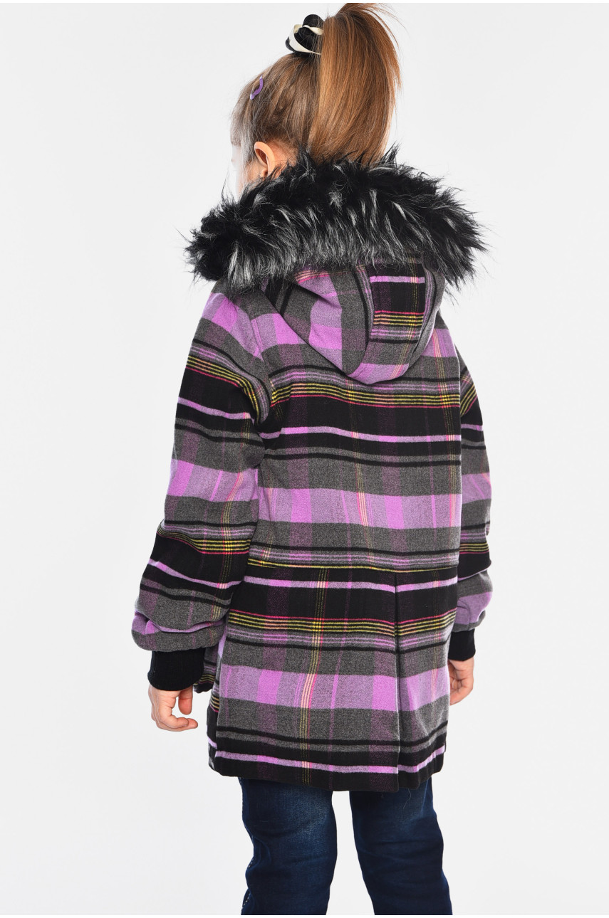 Пальто демісезонне для дівчинки текстильне на штучному хутрі чорно-фіолетового кольору 187517 Пальто демісезонне для дівчинки текстильне на штучному хутрі чорно-фіолетового кольору 187517