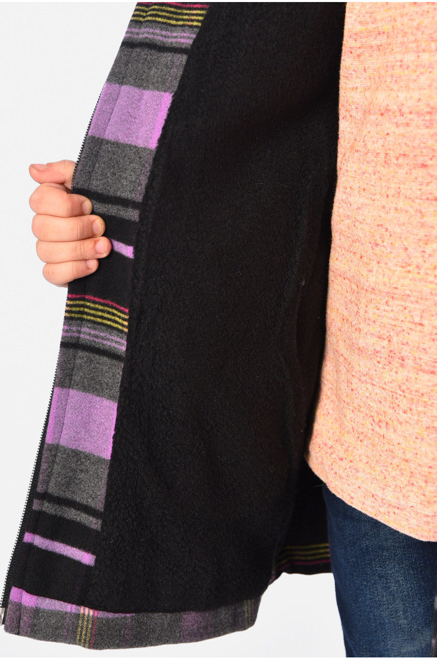 Пальто демісезонне для дівчинки текстильне на штучному хутрі чорно-фіолетового кольору 187517 Пальто демісезонне для дівчинки текстильне на штучному хутрі чорно-фіолетового кольору 187517