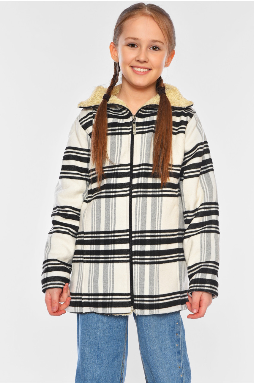 Пальто демісезонне для дівчинки текстильне на штучному хутрі чорно-білого кольору 187518 Пальто демісезонне для дівчинки текстильне на штучному хутрі чорно-білого кольору 187518