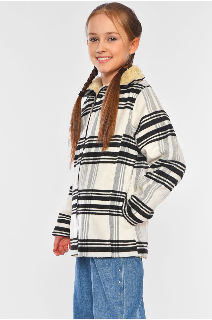 Пальто демісезонне для дівчинки текстильне на штучному хутрі чорно-білого кольору 187518 Пальто демісезонне для дівчинки текстильне на штучному хутрі чорно-білого кольору 187518