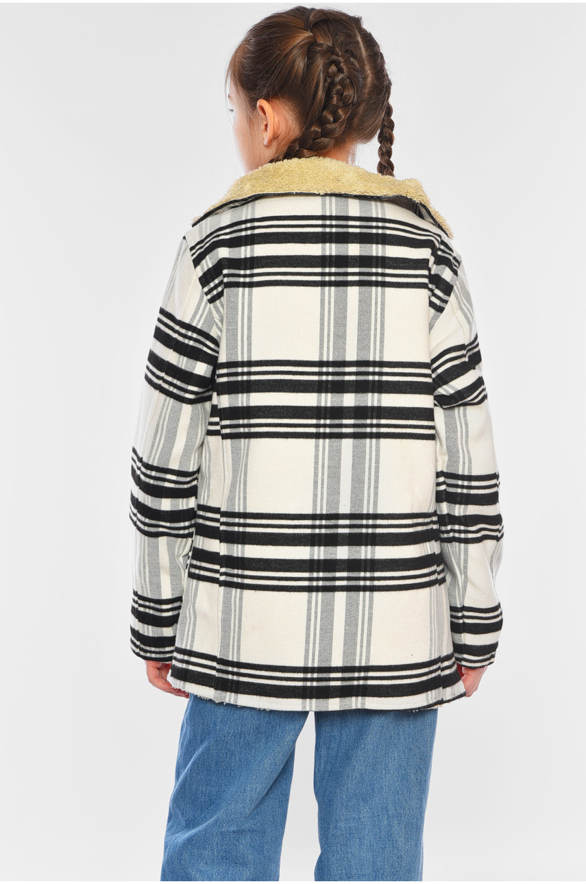 Пальто демісезонне для дівчинки текстильне на штучному хутрі чорно-білого кольору 187518 Пальто демісезонне для дівчинки текстильне на штучному хутрі чорно-білого кольору 187518