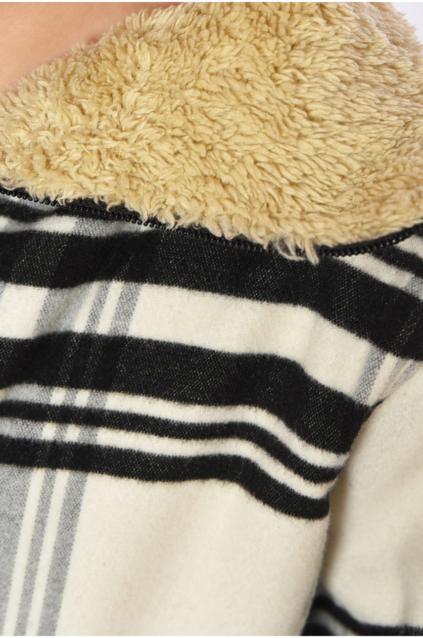 Пальто демісезонне для дівчинки текстильне на штучному хутрі чорно-білого кольору 187518 Пальто демісезонне для дівчинки текстильне на штучному хутрі чорно-білого кольору 187518