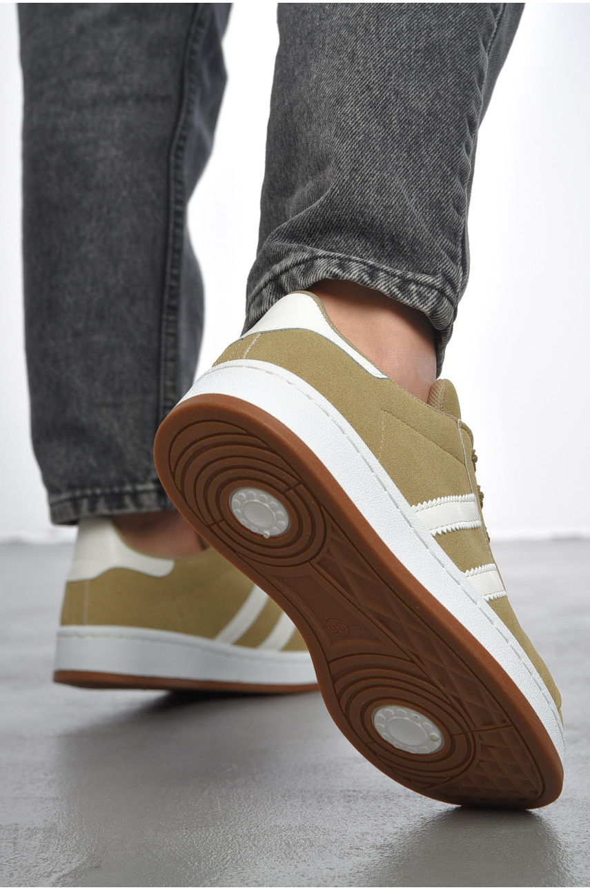 Кроссовки женские бежевого цвета на шнуровке замша 135-3 187542