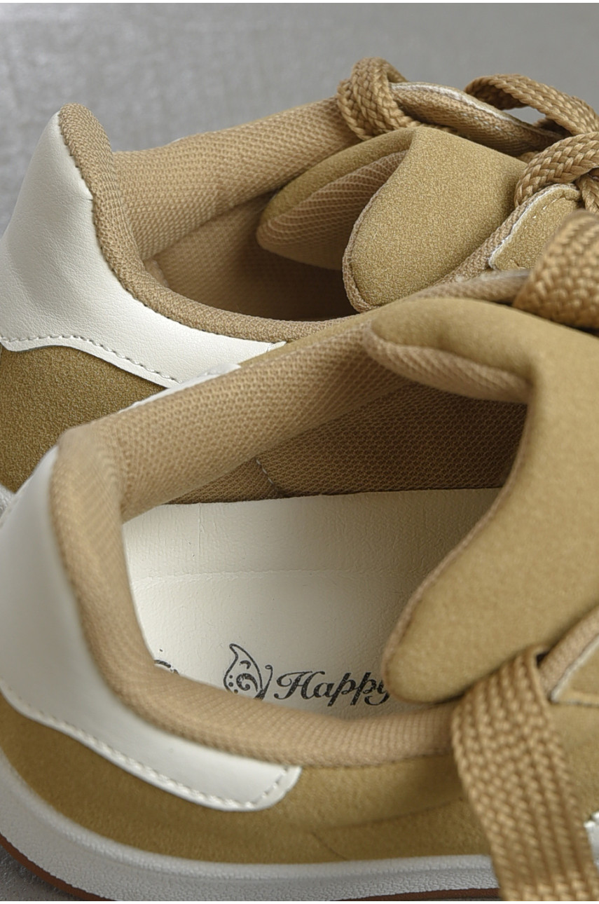 Кроссовки женские бежевого цвета на шнуровке замша 135-3 187542