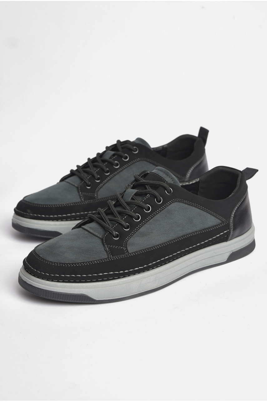 Кроссовки мужские черно-зеленого цвета на шнуровке 920-3 187563