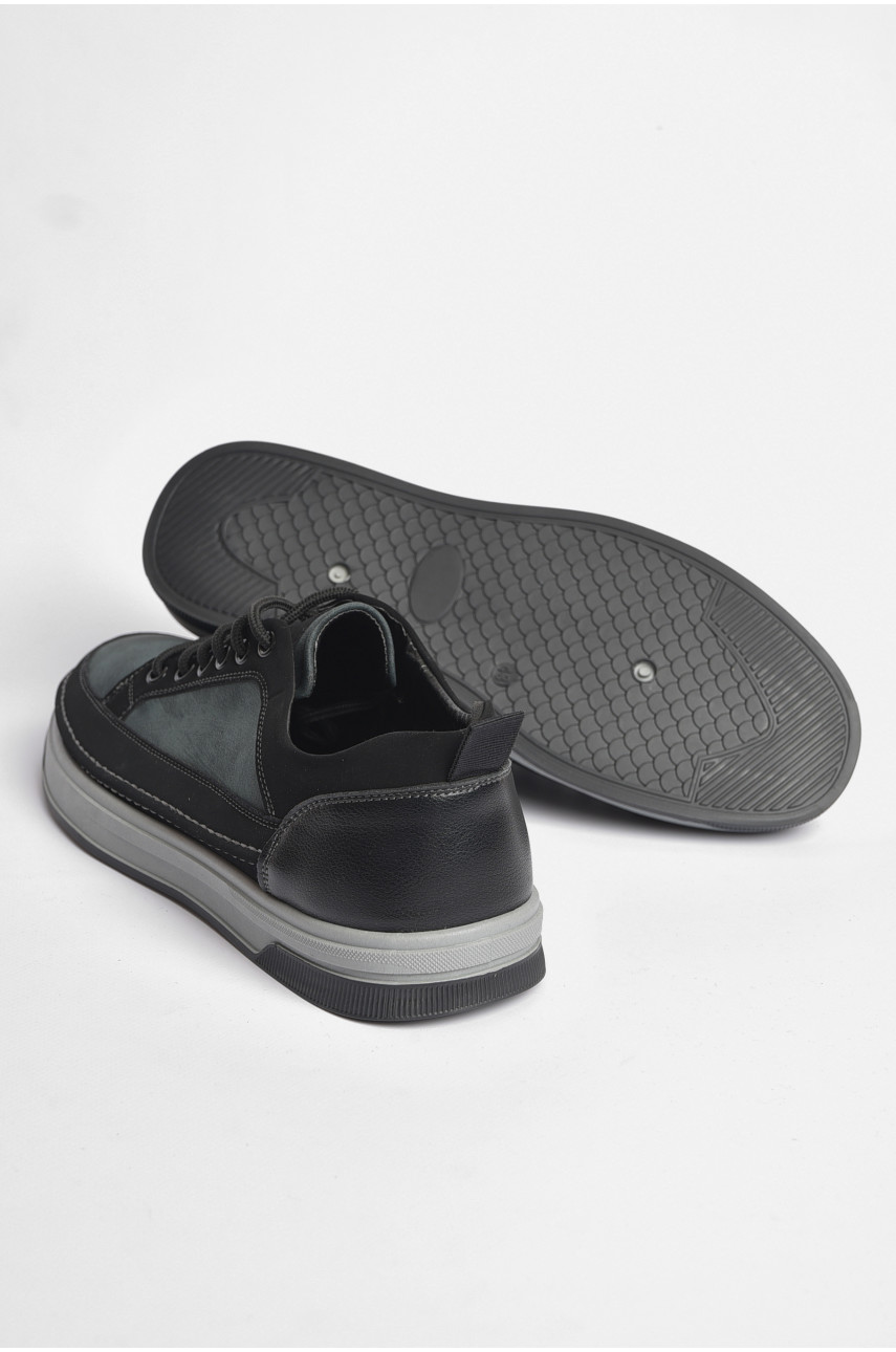 Кроссовки мужские черно-зеленого цвета на шнуровке 920-3 187563