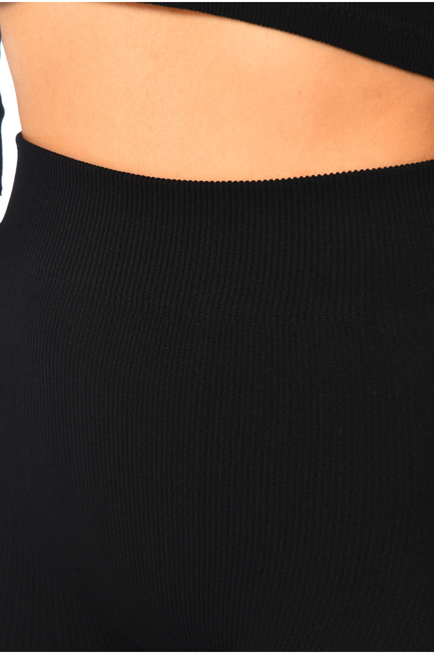 Лосини жіночі термо в рубчик на штучному хутрі чорного кольору 290 187644