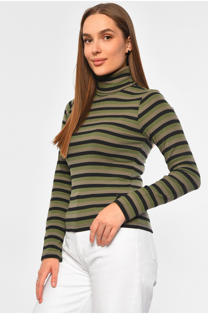Гольф женский в полоску цвета хаки 187769 Гольф женский в полоску цвета хаки 187769