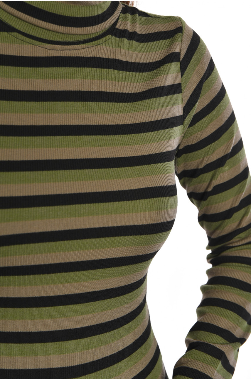 Гольф женский в полоску цвета хаки 187769 Гольф женский в полоску цвета хаки 187769