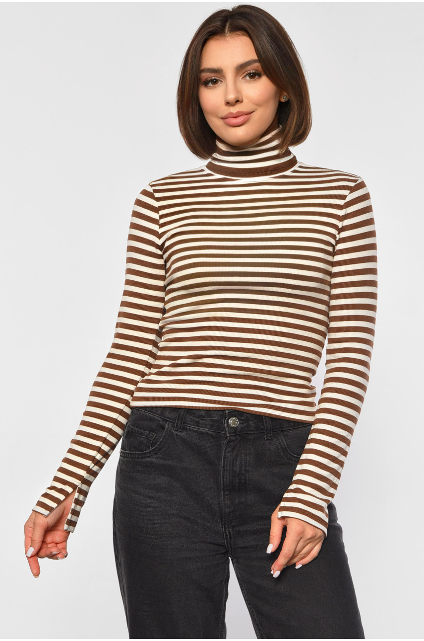 Гольф жіночий в смужку коричневого кольору 187780