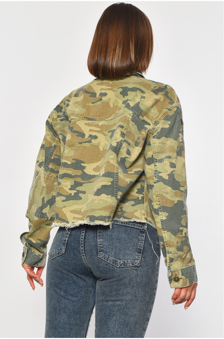 Джинсівка жіноча камуфляжна кольору хакі 188071