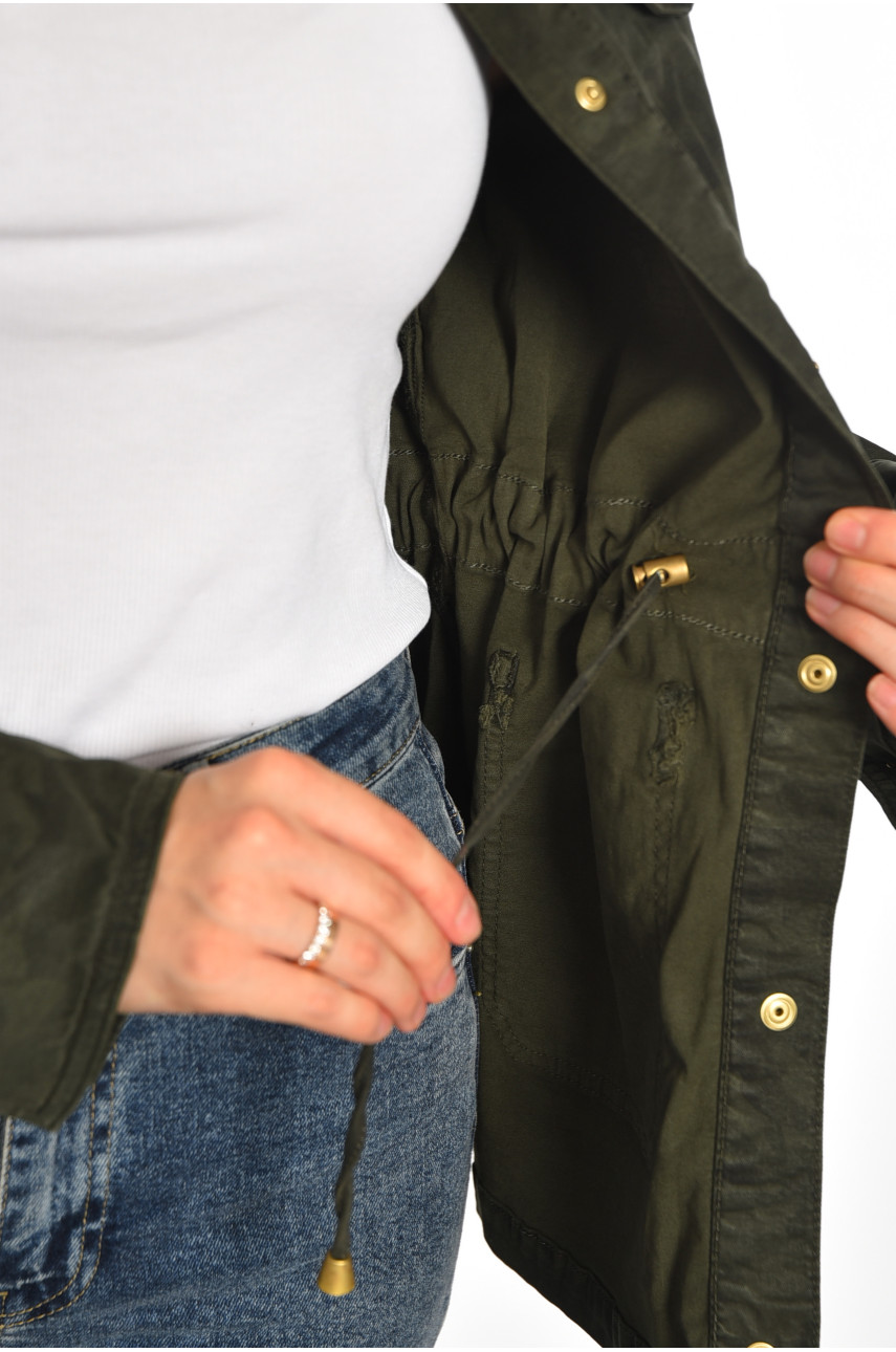 Джинсівка жіноча камуфляжна кольору хакі 188074