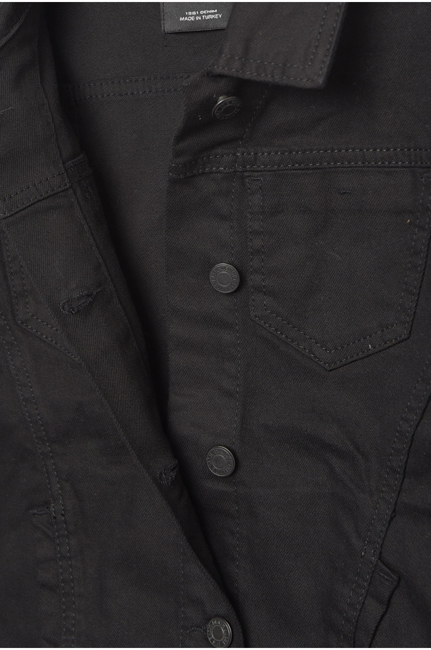 Джинсовка детская для девочки черного цвета 188077 Джинсовка детская для девочки черного цвета 188077