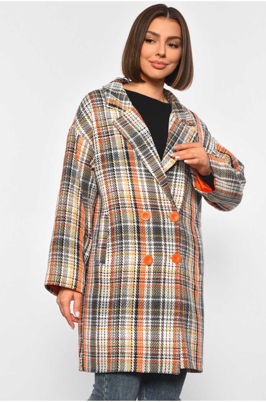 Пальто жіноче молочного кольору в клітину 188082