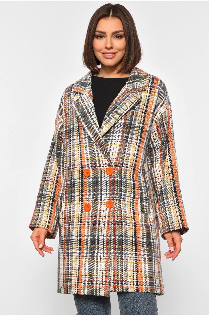 Пальто жіноче молочного кольору в клітину 188082