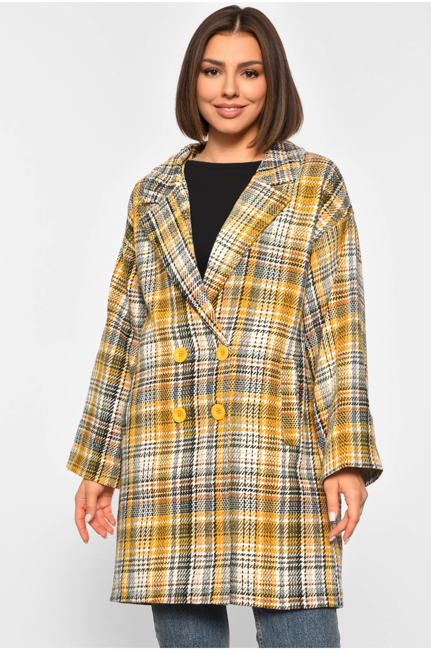 Пальто жіноче молочного кольору в клітину 188084