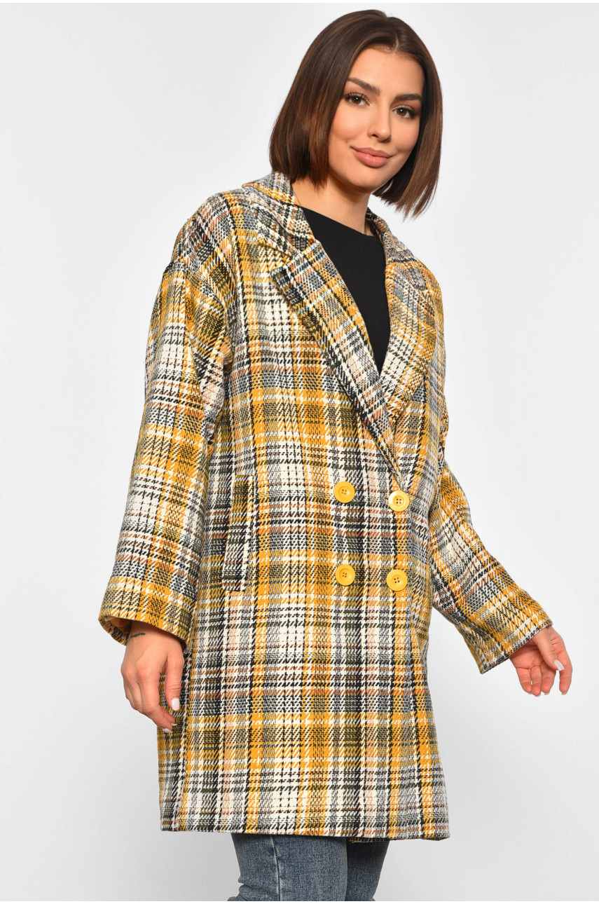 Пальто жіноче молочного кольору в клітину 188084