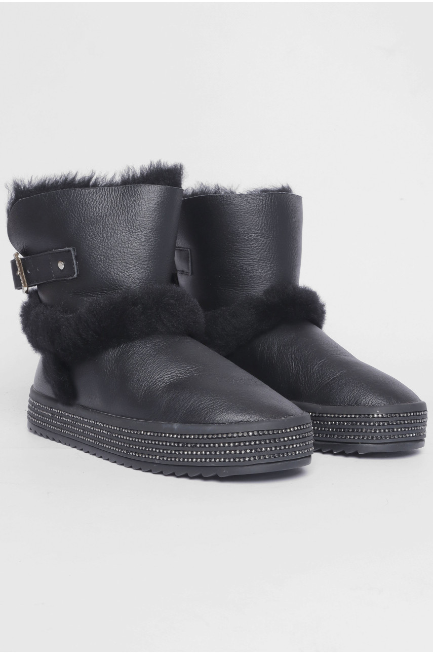 Угги женские черного цвета на меху со стразам 5125 188101