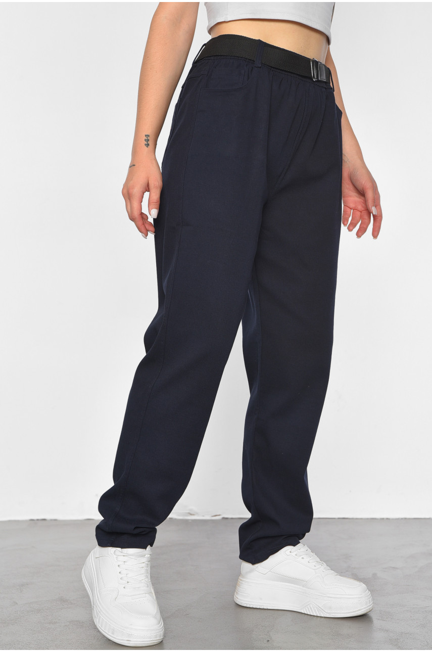 Штаны женские однотонные прямые темно-синего цвета 542 188109