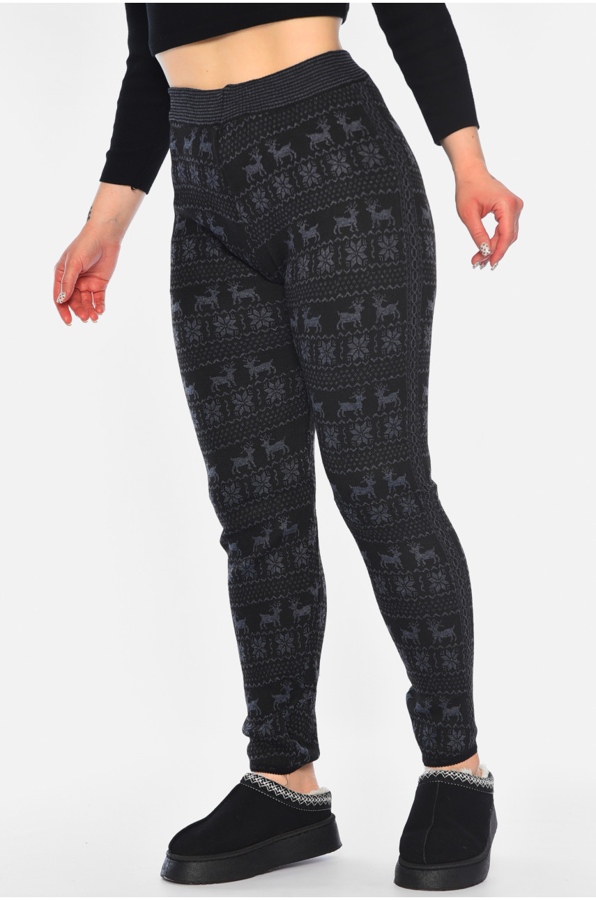 Лосини жіночі напівбатальні на флісі чорного кольору з малюнком 689 188137