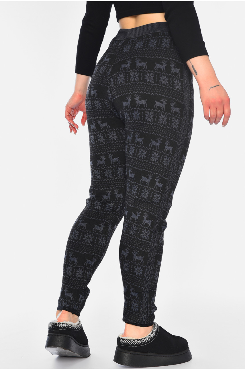 Лосини жіночі напівбатальні на флісі чорного кольору з малюнком 689 188137