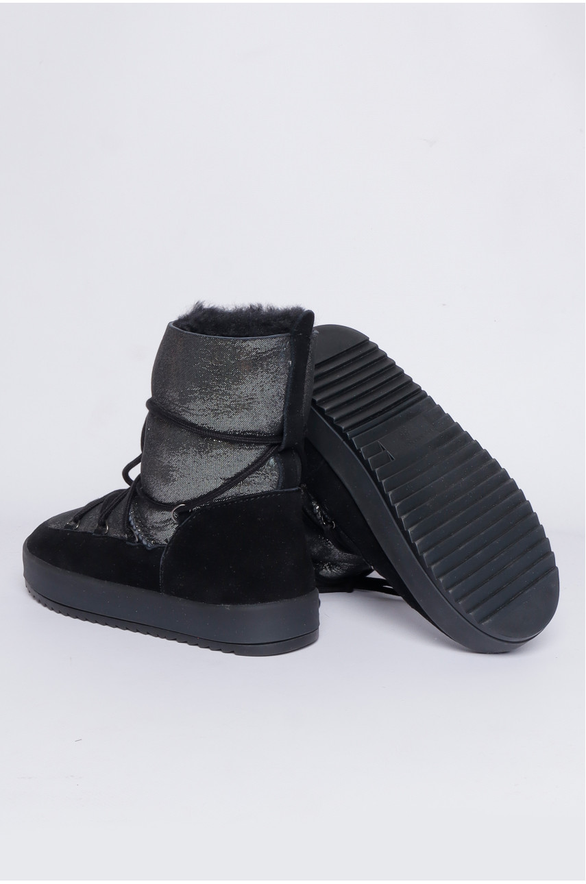 Угги женские искусственная замша черного цвета на меху с шнуровкой 5124 188155