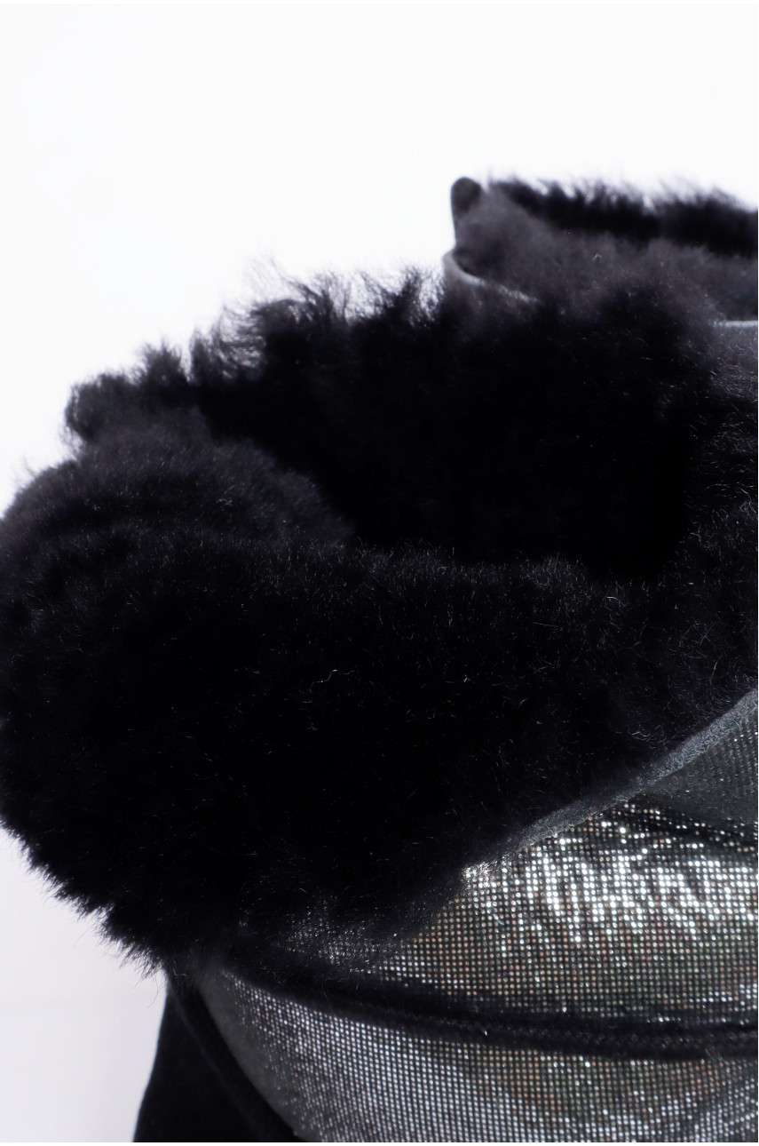 Угги женские искусственная замша черного цвета на меху с шнуровкой 5124 188155