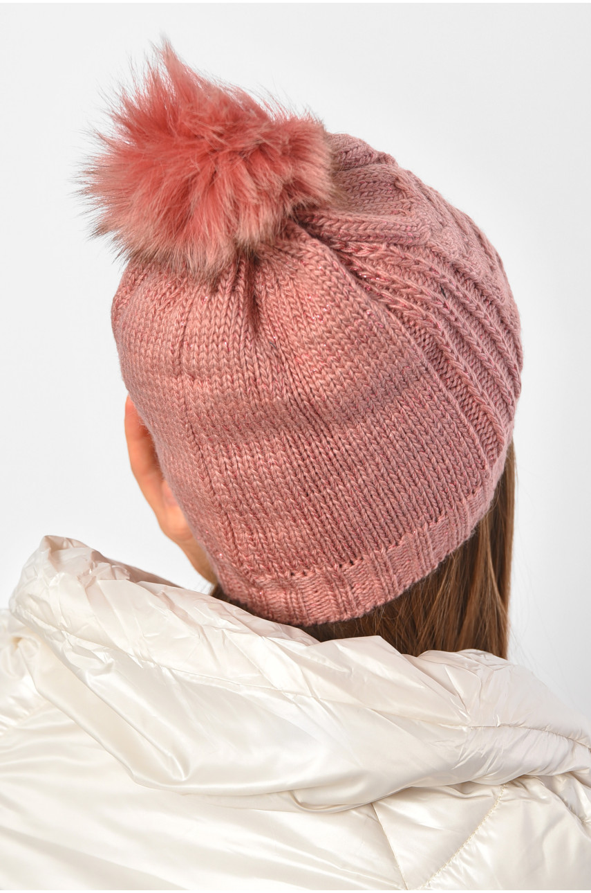 Шапка женская зимняя на флисе однотонная с бубоном розового цвета 188216 Шапка женская зимняя на флисе однотонная с бубоном розового цвета 188216