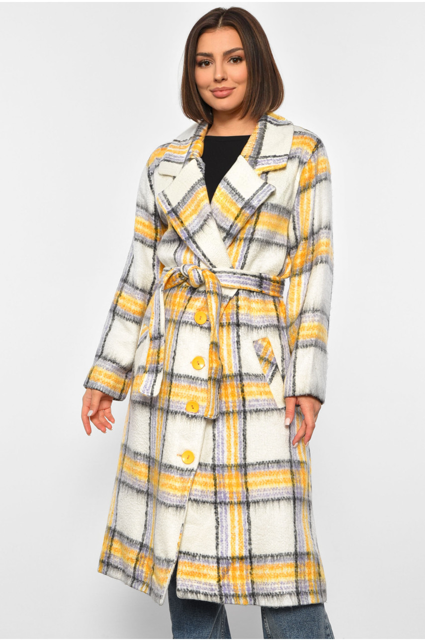 Пальто жіноче жовтого кольору в клітинку 188226