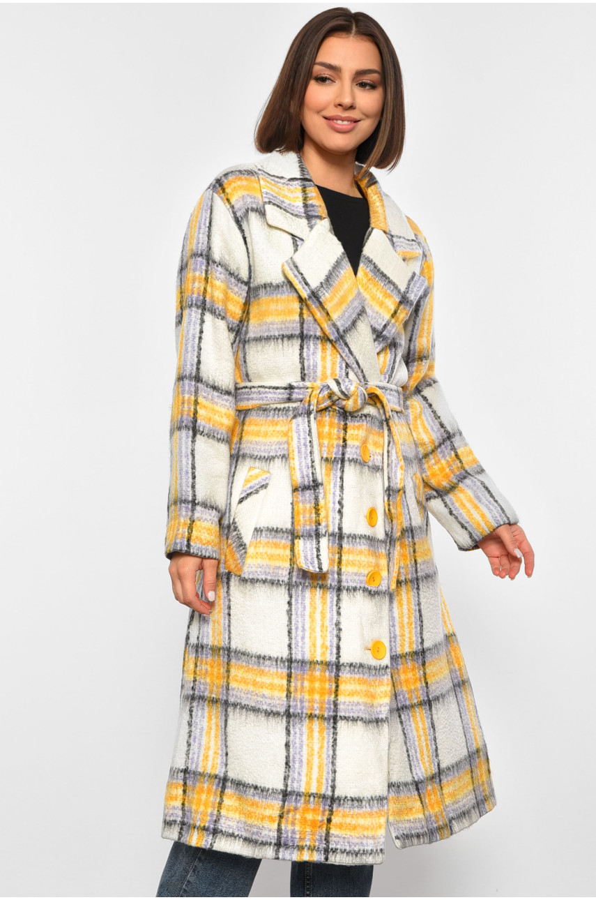 Пальто жіноче жовтого кольору в клітинку 188226