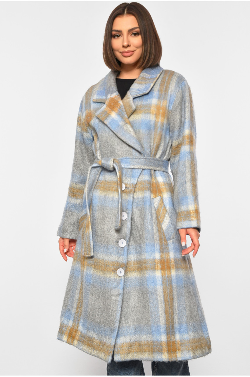 Пальто жіноче блакитного кольору в клітинку 188228