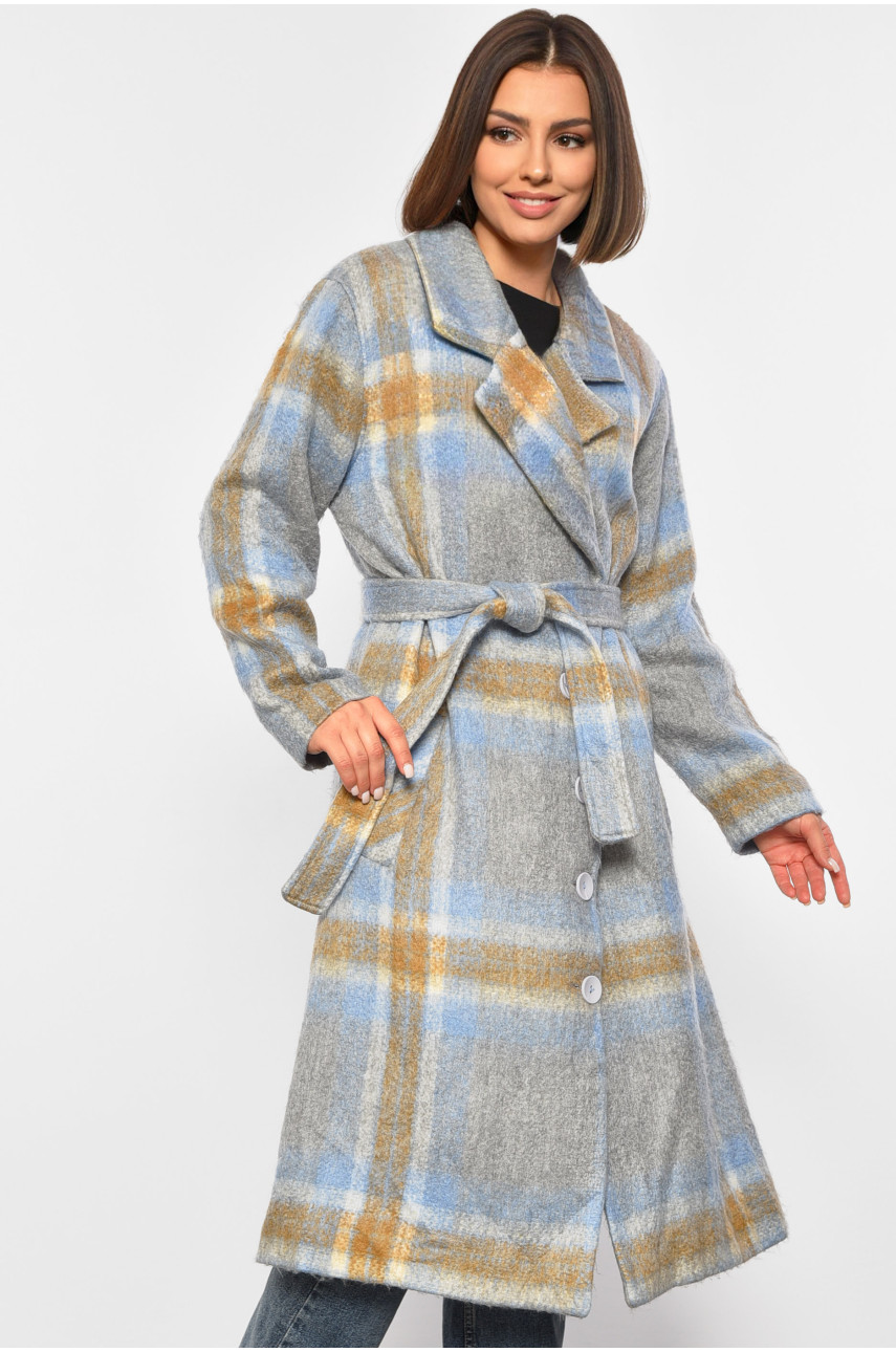 Пальто жіноче блакитного кольору в клітинку 188228