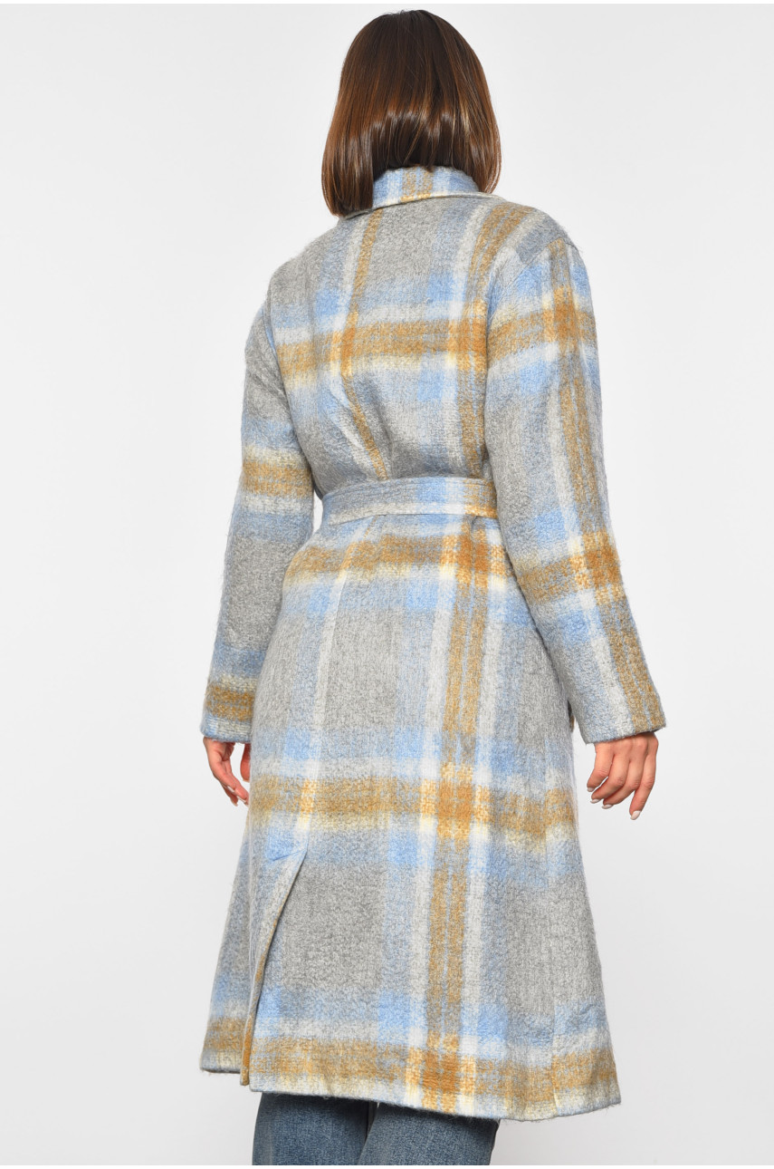 Пальто жіноче блакитного кольору в клітинку 188228