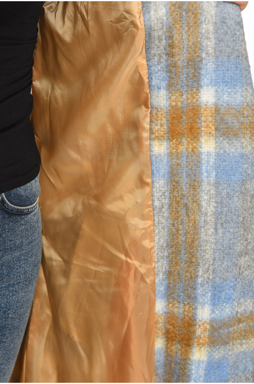 Пальто жіноче блакитного кольору в клітинку 188228