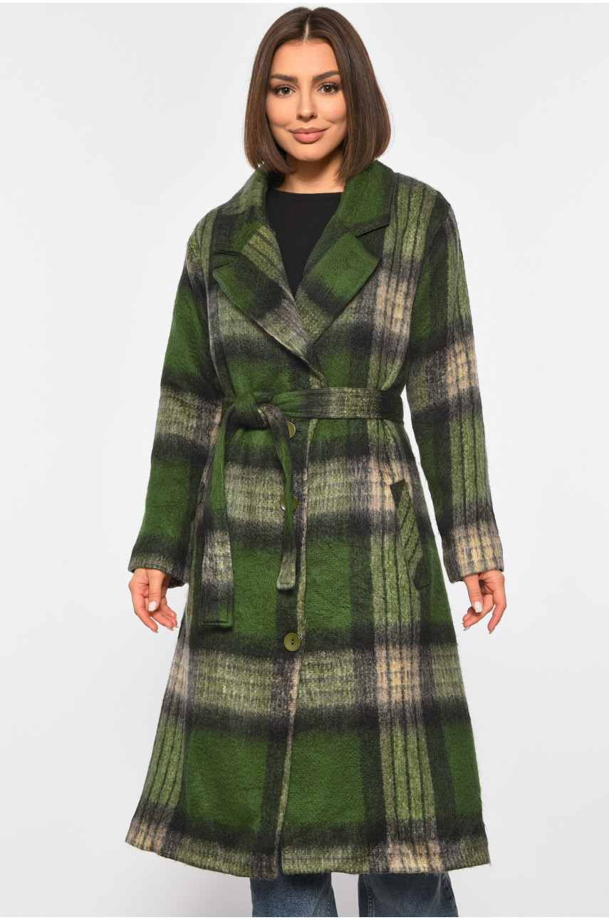 Пальто жіноче зеленого кольору в клітинку 188229