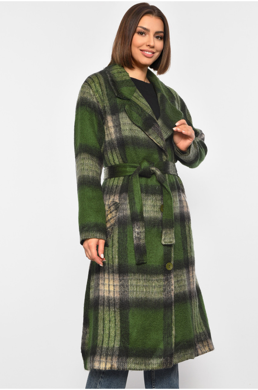 Пальто жіноче зеленого кольору в клітинку 188229