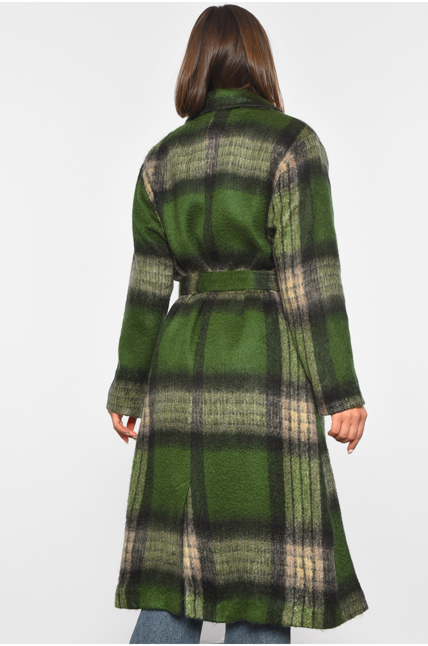 Пальто жіноче зеленого кольору в клітинку 188229
