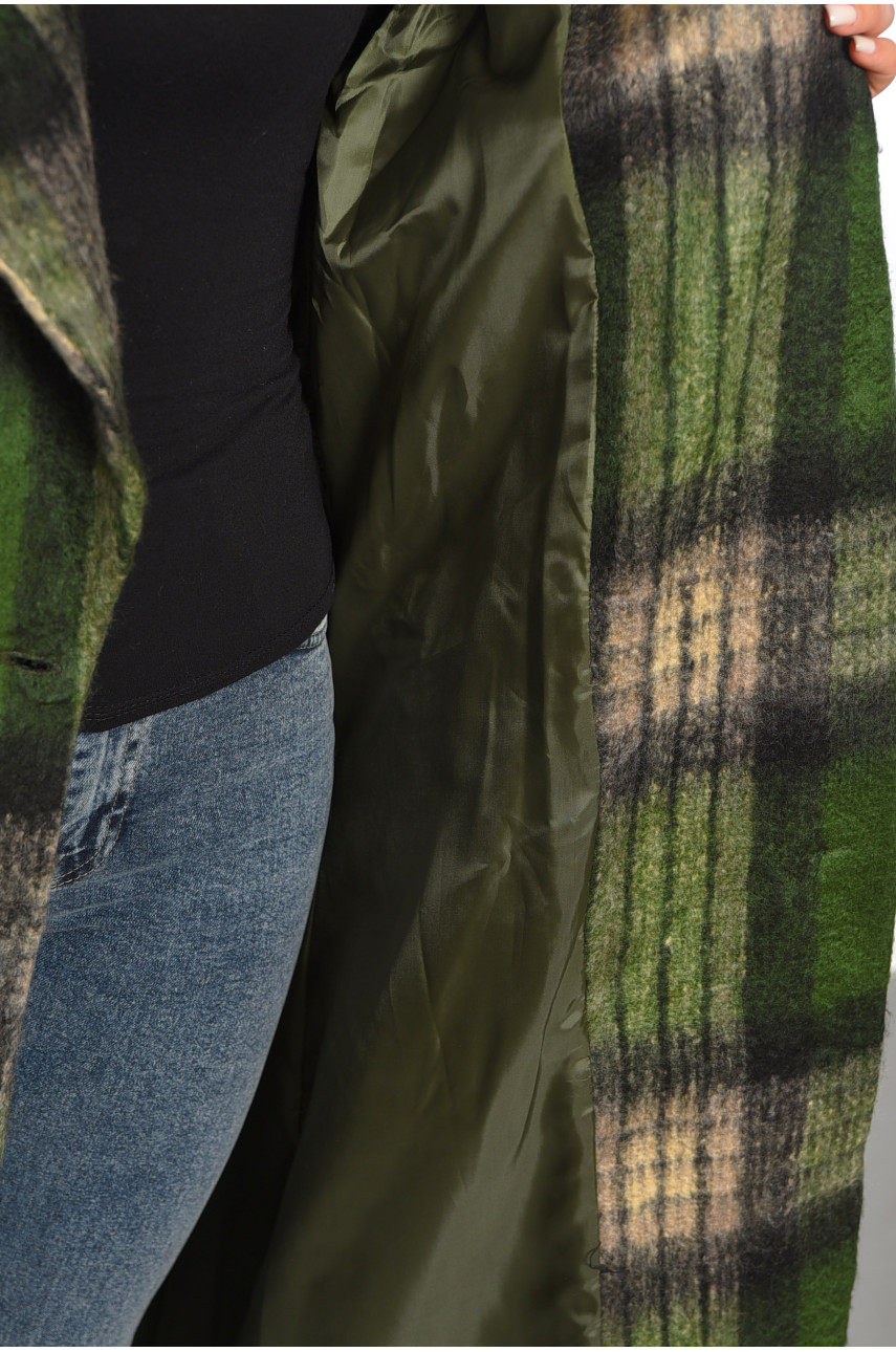 Пальто жіноче зеленого кольору в клітинку 188229