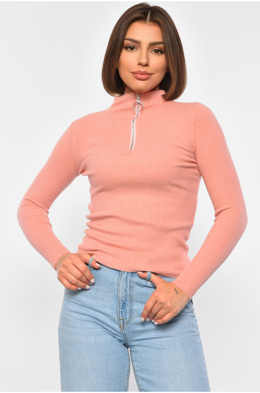 Гольф жіночий однотонний з замком пудрового кольору 188257