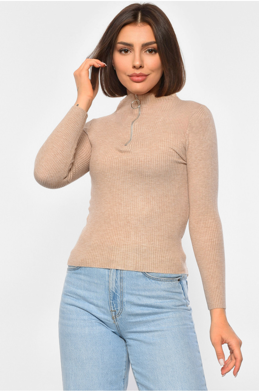 Гольф жіночий однотонний з замком бежевого кольору 188264