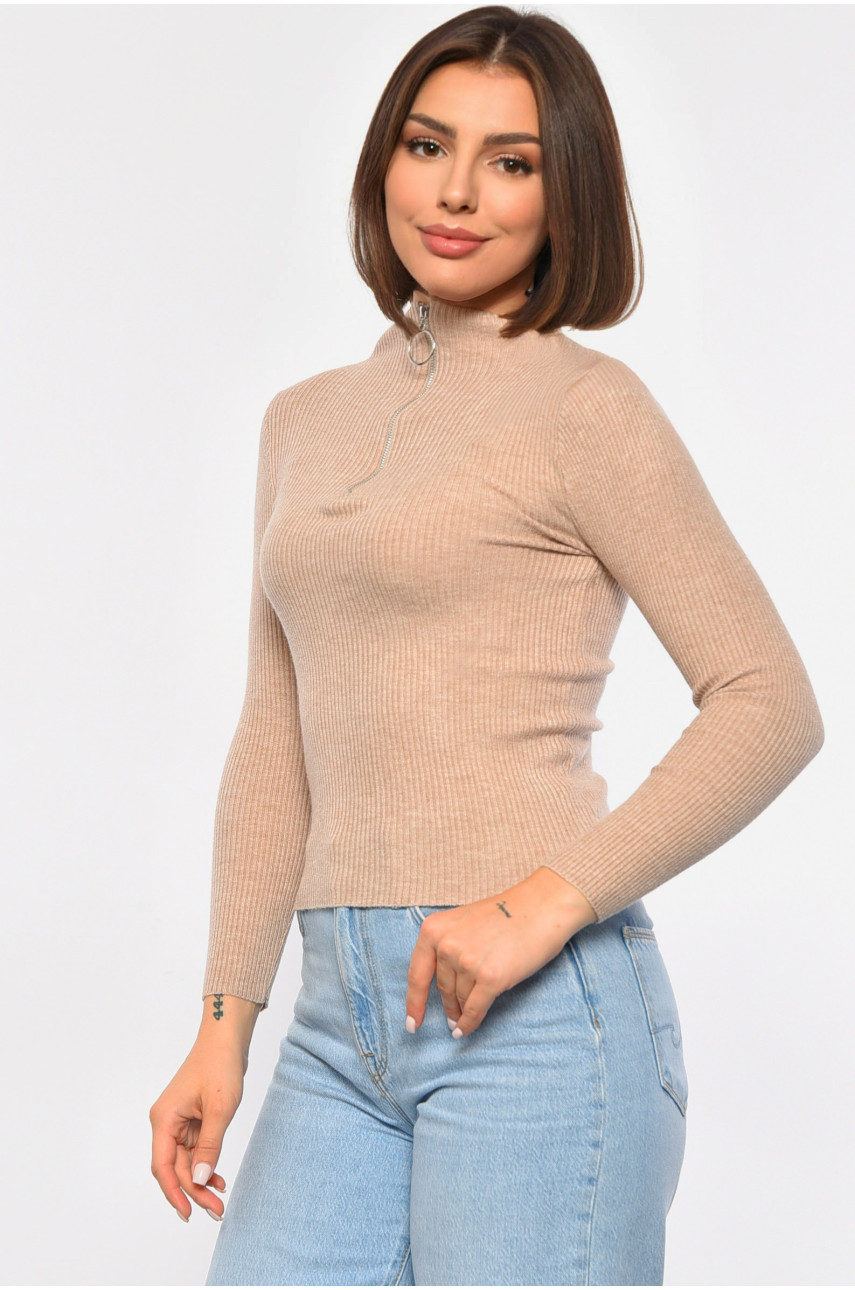 Гольф жіночий однотонний з замком бежевого кольору 188264