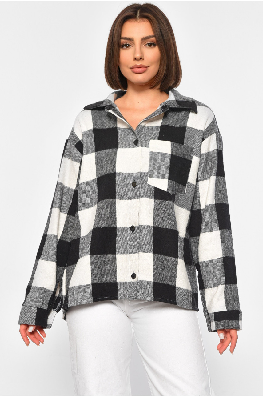 Сорочка жіноча в клітинку тепла чорного кольору 8886 188279