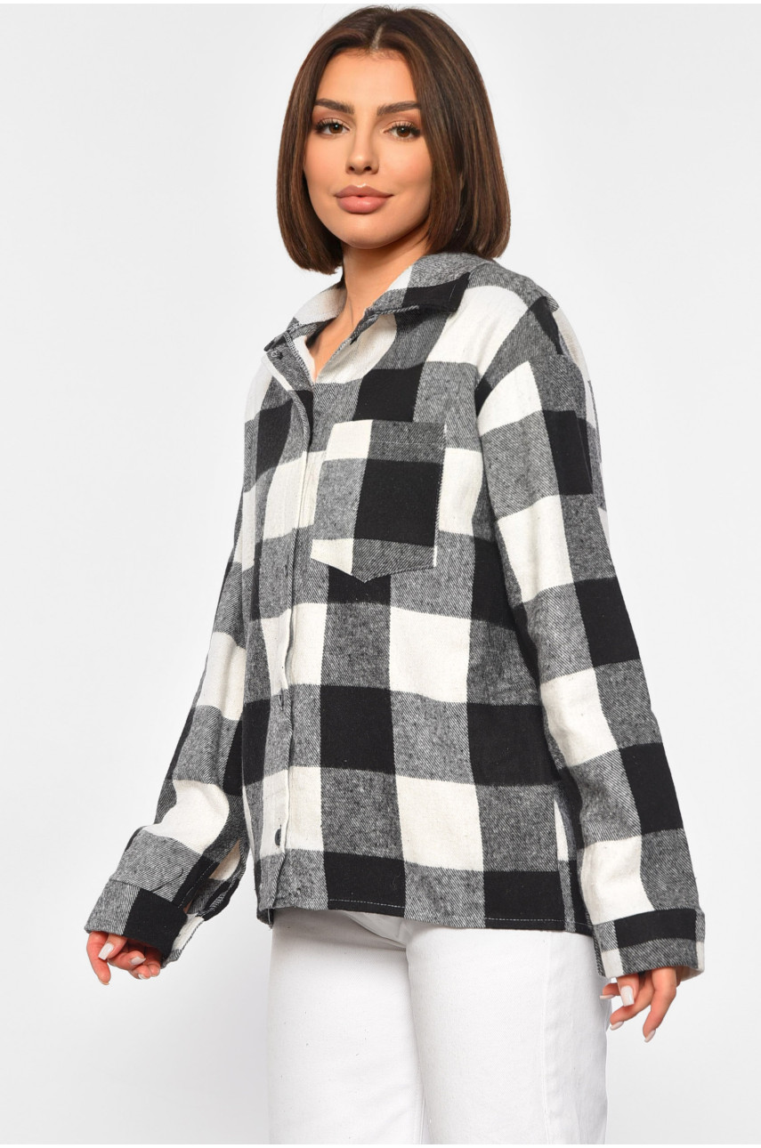Сорочка жіноча в клітинку тепла чорного кольору 8886 188279