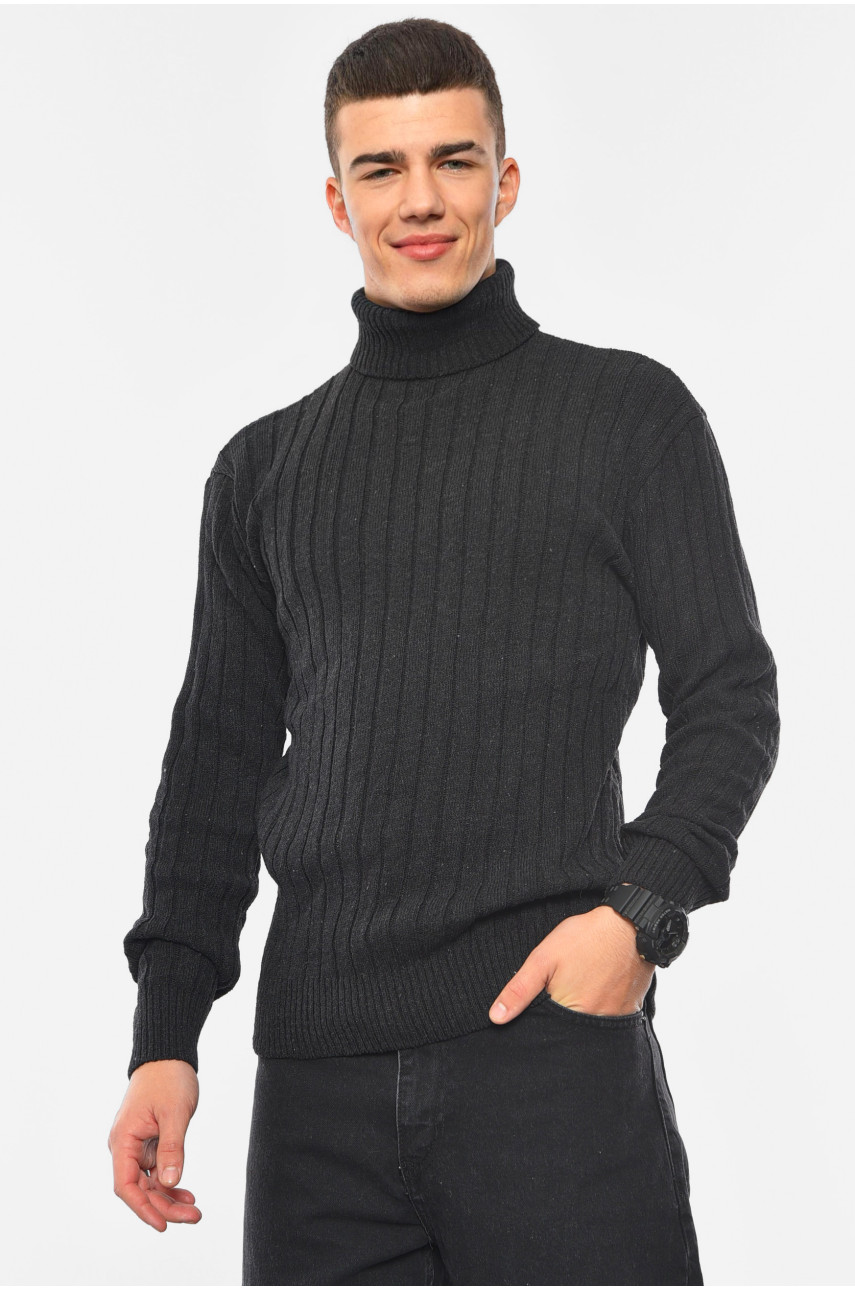 Свитер мужской однотонный черного цвета 188300 Свитер мужской однотонный черного цвета 188300
