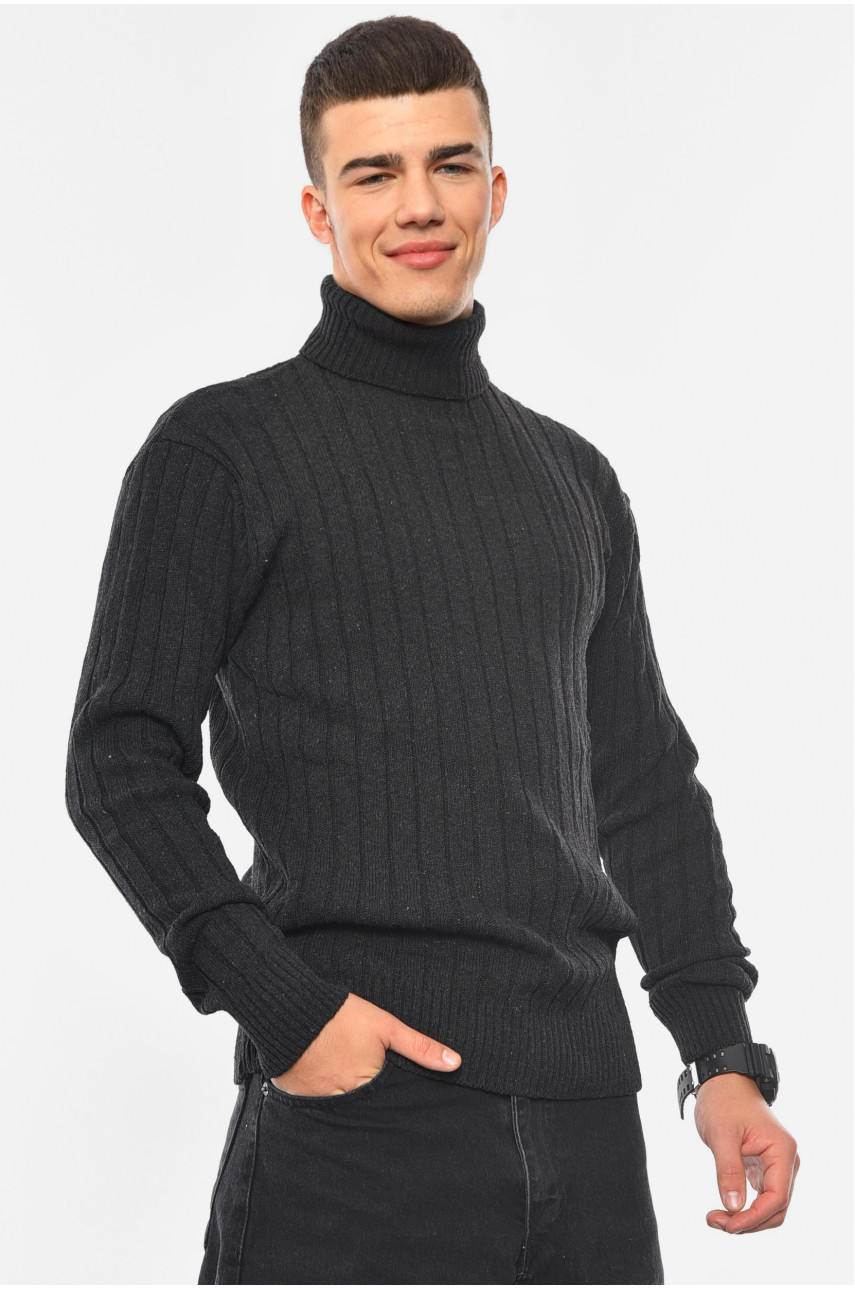 Свитер мужской однотонный черного цвета 188300 Свитер мужской однотонный черного цвета 188300