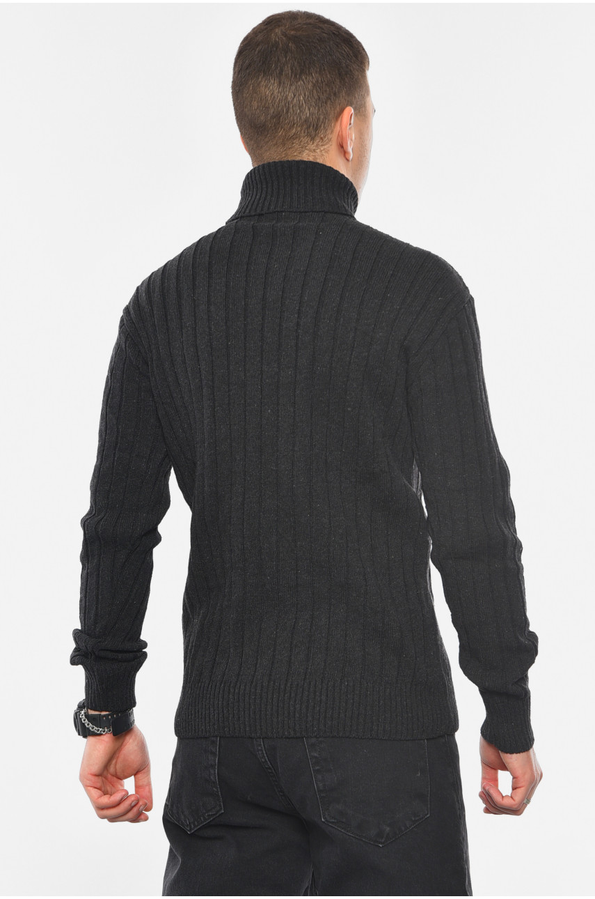 Свитер мужской однотонный черного цвета 188300 Свитер мужской однотонный черного цвета 188300